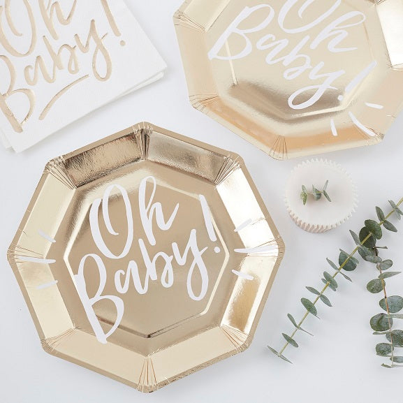 Baby Shower - Oh Baby Gold Plates