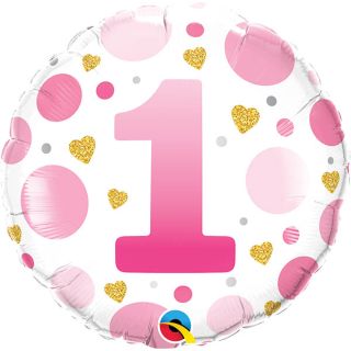 Foil Balloon Round Age 1 Pink Dots