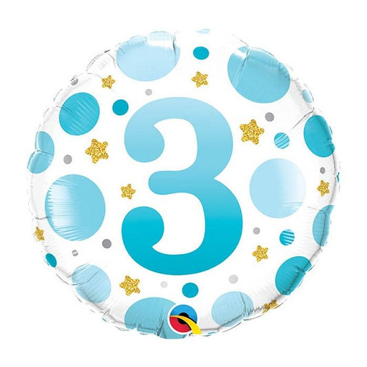 Foil Balloon Age 3 Blue Dots