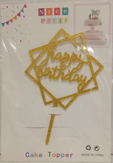 Cake Topper Happy Bday Gold Star 11cm