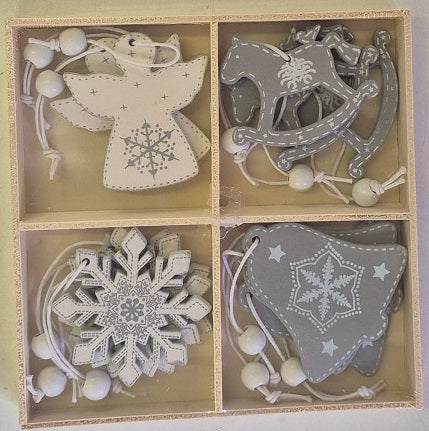 Xmas - Grey & White Decoration 12pc