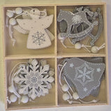 Xmas - Grey & White Decoration 12pc