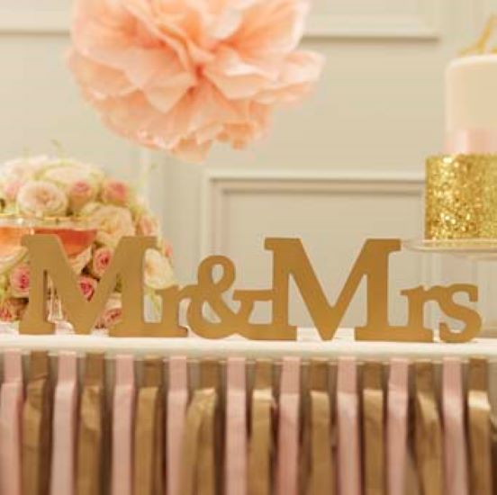 Mr &amp; Mrs Wooden Gold Wedding Sign