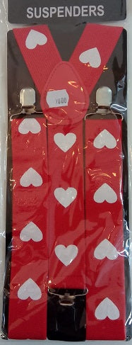 Suspender Braces Red White Hearts Broad