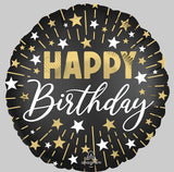 Foil Balloon - Happy BDay Blk/sil/gold