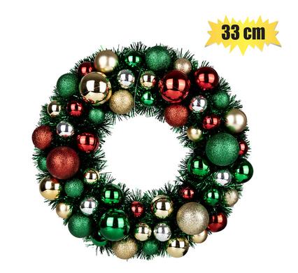Xmas - Wreath Tinsel With Baubles 33cm