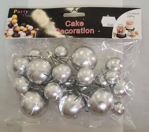 Cake Topper Balls Silver 20pc