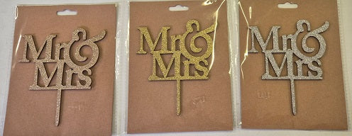 Cake Topper - Mr&amp;Mrs Wood/Glitter asst