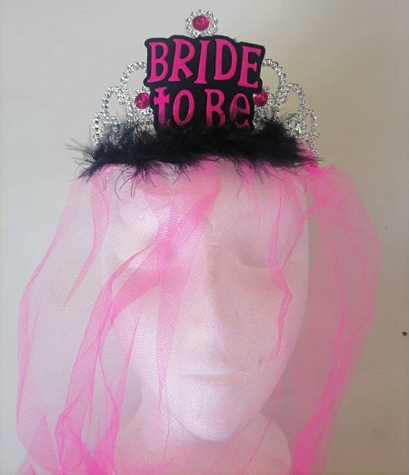 Hen Party - Tiara B2B Pink &amp; Fur &amp; Veil