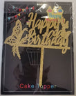 Cake Topper - Happy BDay Butterfly Gold