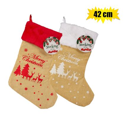 Xmas - Stocking Hessian With Print 42cm