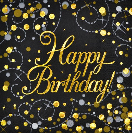 BDay - Serviettes Sparkl Blck/Gold (16)