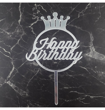Cake Topper Happy Birthday Silver