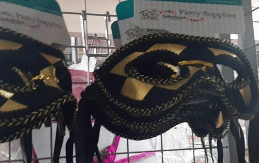 Mask Harlequin Black & Gold 17x8cm