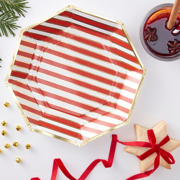 Plates Foiled Red/Gold Stripes (8)