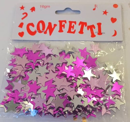 Confetti Stars Pink &amp; Silver 11mm