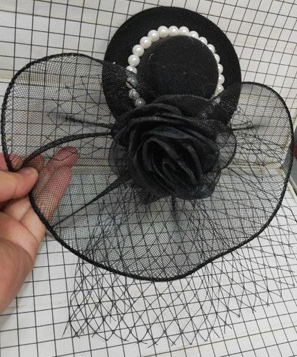 Mini Hat on Clip with Pearls &amp; Net