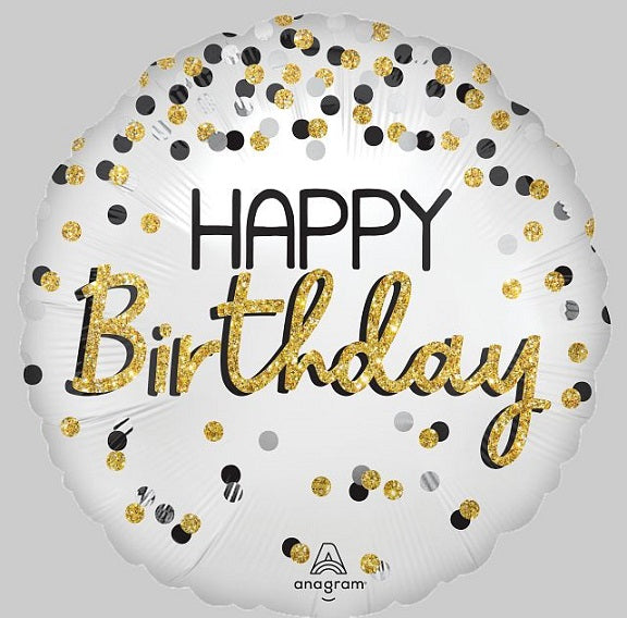 Foil Balloon - Black Silver Gold Birthda