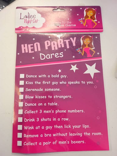 Dares For The Bride to Be Sheet