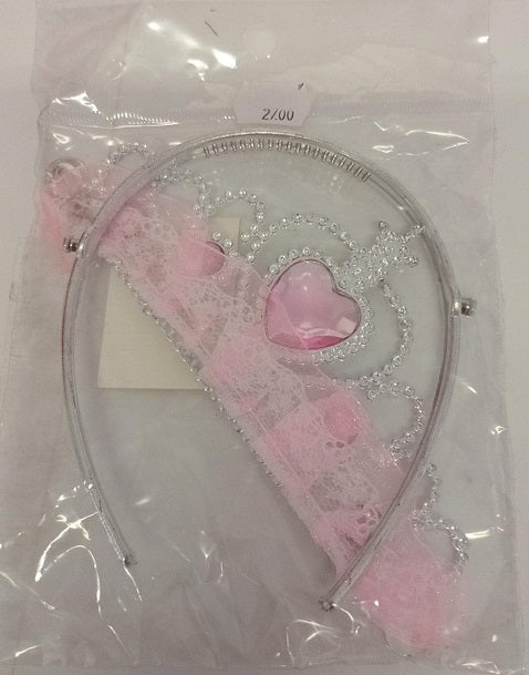 Tiara - Silver with Lace &amp; Pink Heart