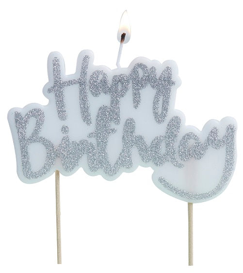 Candle - Happy Birthday Silver