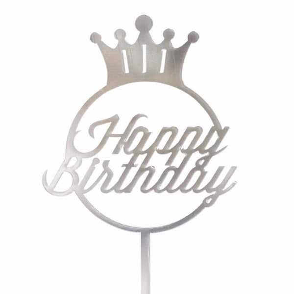 Cake Topper Happy Birthday Silver