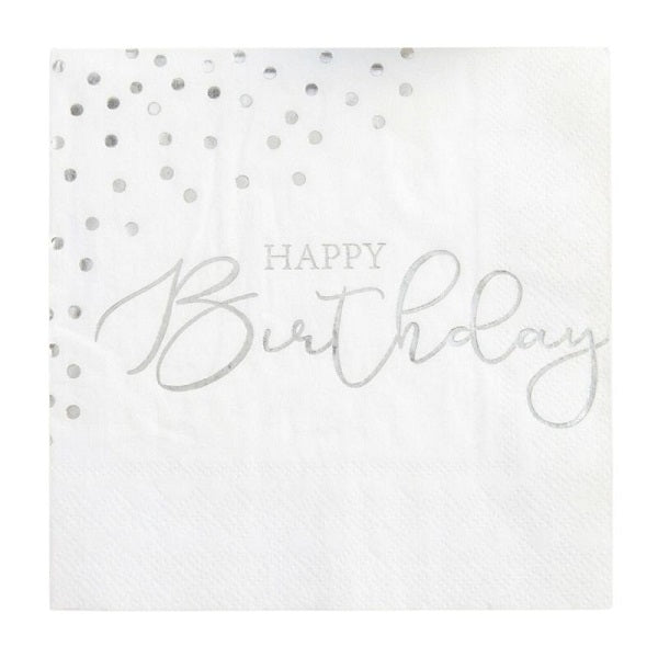 Serviettes - Happy Birthday Silver 20pc