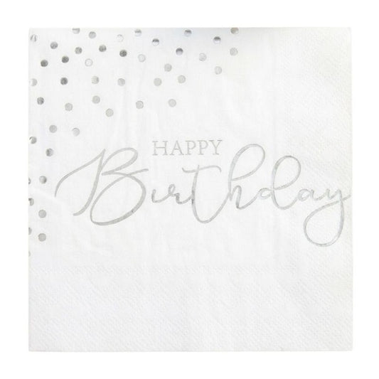 Serviettes - Happy Birthday Silver 20pc