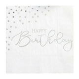 Serviettes - Happy Birthday Silver 20pc