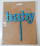Cake Topper - Baby wood/Glitter Blue/Pin