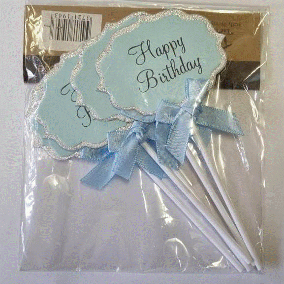 Cake Topper - Happy Birthday Blue with Ribbon