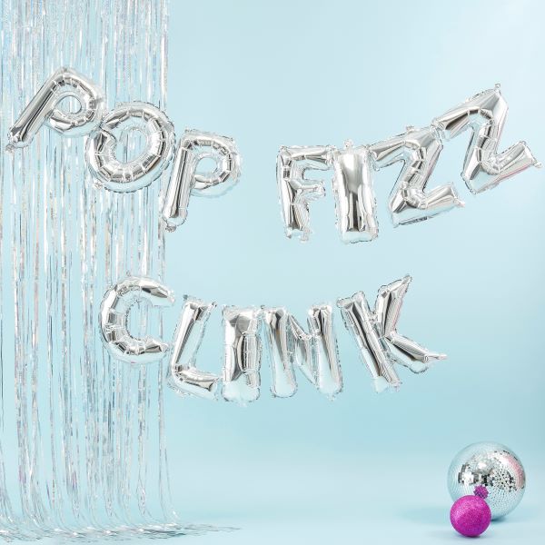 Balloon Bunting Pop Fizz Clink Silver 3m