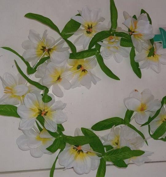 Hawain Leis White & Green Leaves