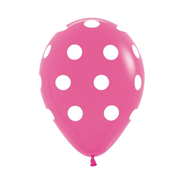 Balloon - Latex Polka White on Fuchsia