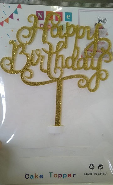 Cake Topper Happy Bday Gold 14cm