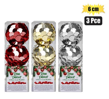Xmas - Decor Sequins Balls 3pc 6cm