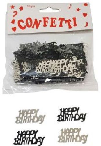 Confetti - Happy Birthday Black &amp; Silver