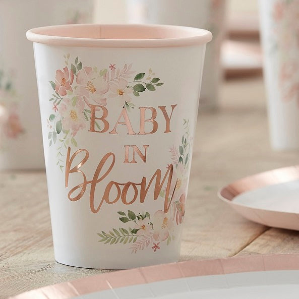 Baby in Bloom - Rose Gold Floral Cups
