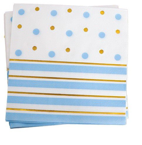 Serviettes - Stripes &amp; Dots Lt Blue (10)