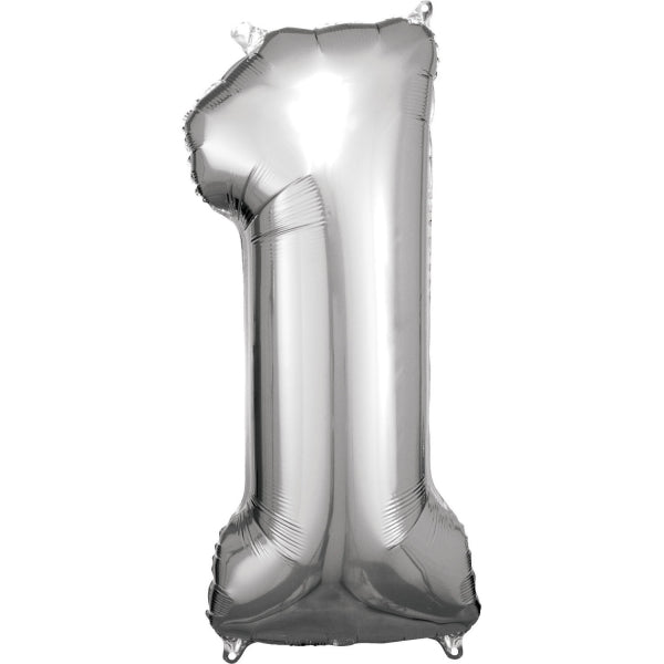 Foil Balloon Super Shape 1 Silver 34inch