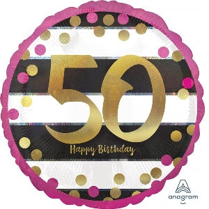 Foil Balloon Holo Pink &amp; Gold Milestone 50