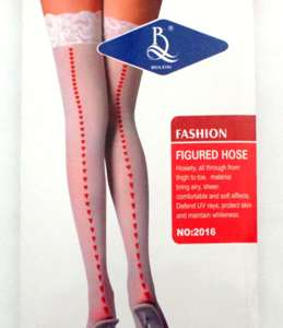 Stockings Figured Hose White with Red