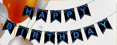 Banner Happy Birthday Blue on Black