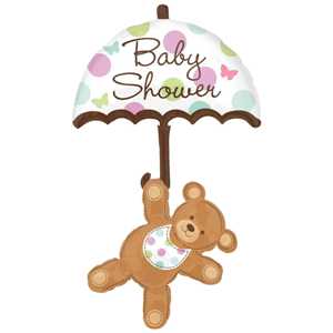 Foil Balloon Super Shape Baby Shower Umbrella &amp; Bear