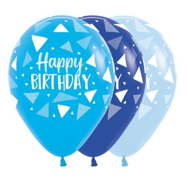 Balloon - Latex Happy Birthday Triangles Boy assorted