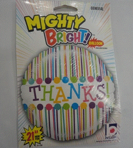 Foil Balloon Thanks Mighty Stripe 21in