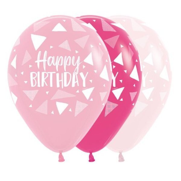 Balloon - Latex Happy Birthday Triangles Girl assorted
