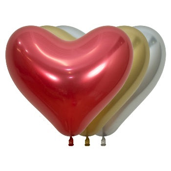 Balloon - Latex Chrome Reflex Crystal Hearts 14inch assorted