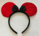 Headband Mouse Ears Red & Black Bow
