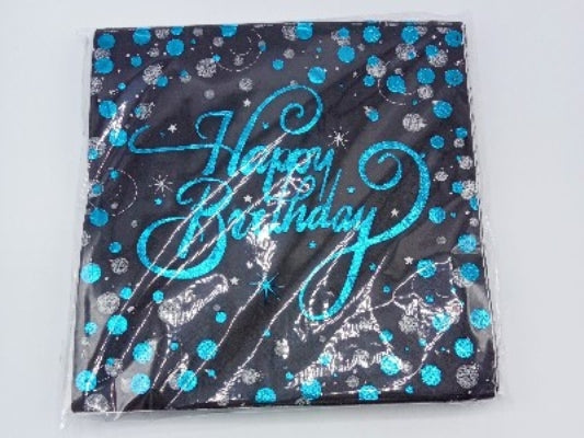 Serviettes Happy Birthday Sparkling  Fizz Foil Blue (